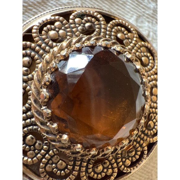 Avon Vintage Gold-Tone Locket Necklace With Brown Gemstone Pendant - Picture 9 of 16